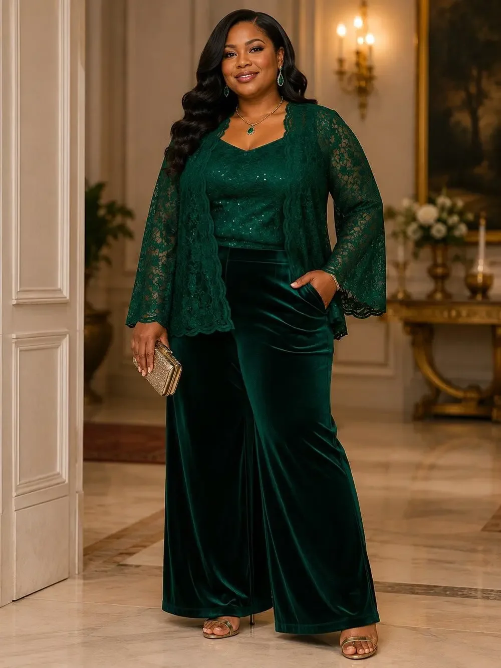 Emerald Green Lace Twin Set Size 18 | Jacket & Tank | Formal Evening